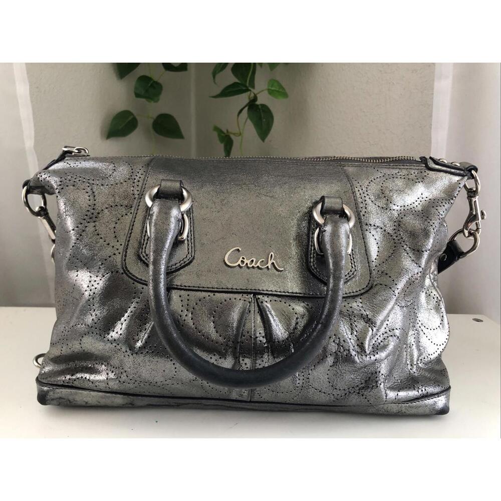 Coach D1182-F17130 Signature Ashley Mahogany Satchel Handbag Purse Silver P10